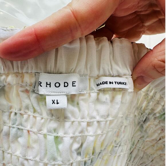 Rhode Artie Shirred Waist Ruffle Hem Printed Cotton Poplin Midi Skirt XL - Picture 12 of 16